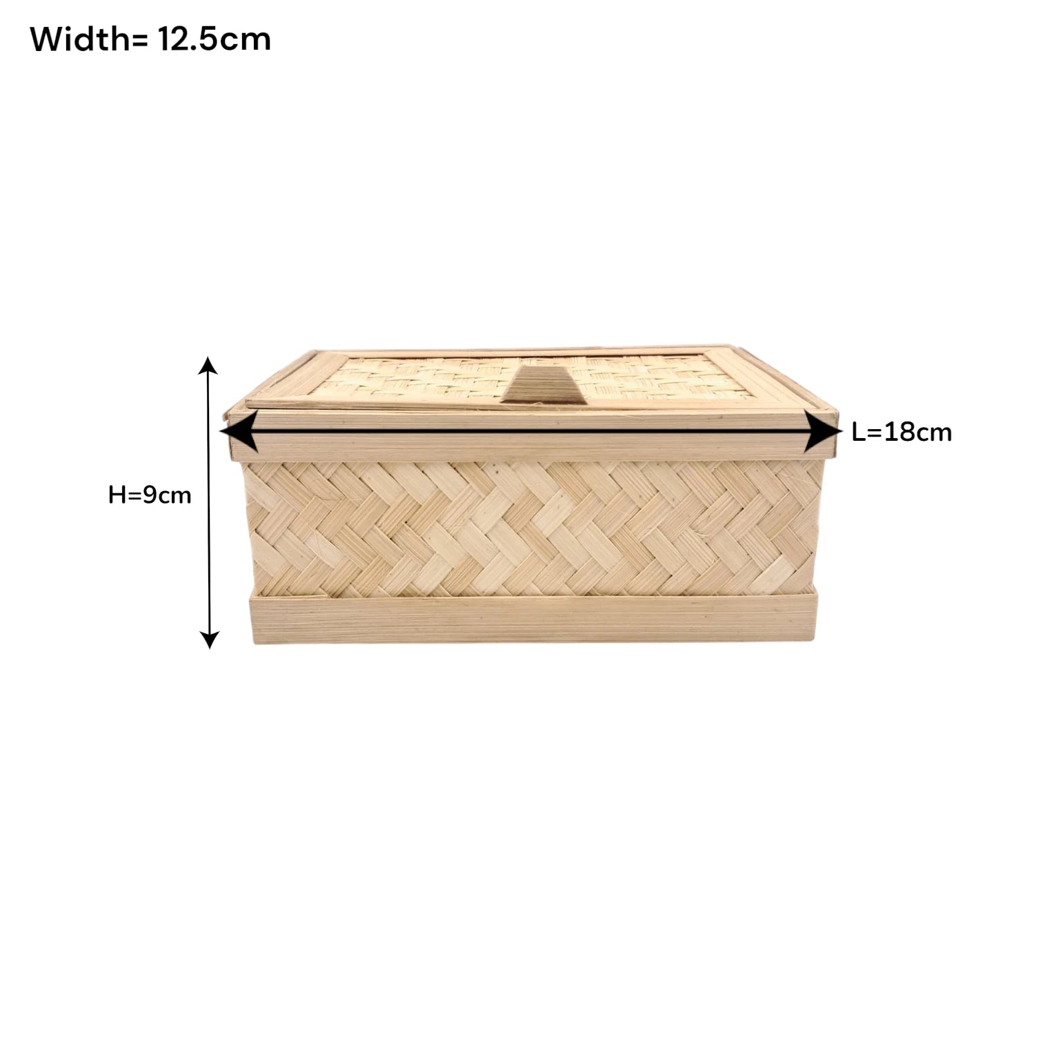 Handwoven Bamboo Storage Box with Lid – Natural Rectangular Organizer for Home & Gift Use (9H x 18L x 12.5W CM) - Damoo