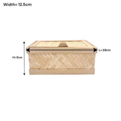 Handwoven Bamboo Storage Box with Lid – Natural Rectangular Organizer for Home & Gift Use (9H x 18L x 12.5W CM) - Damoo