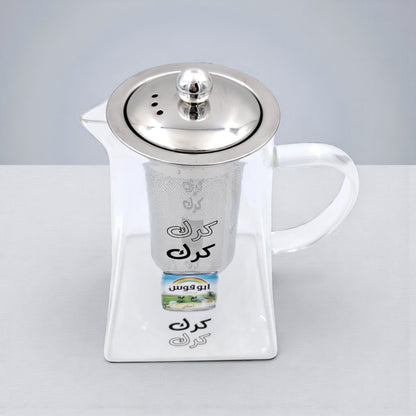 Karak Tea Glass Kettle with Stainless Steel Filter | Heat Resistant Borosilicate Pitcher with Detachable Fine Mesh Infuser | Stovetop Safe | Premium Glass Pot for Chai, Tea & Herbal Drinks