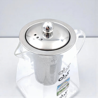 Karak Tea Glass Kettle with Stainless Steel Filter | Heat Resistant Borosilicate Pitcher with Detachable Fine Mesh Infuser | Stovetop Safe | Premium Glass Pot for Chai, Tea & Herbal Drinks
