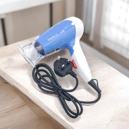 Impex Travel Hair Dryer HD1K4 | 1250W Quick-Dry Power | Foldable Handle | Dual Heat Settings | Cool Air Function | Lightweight & Compact | Smooth-Finish Concentrator | Overheat Protection
