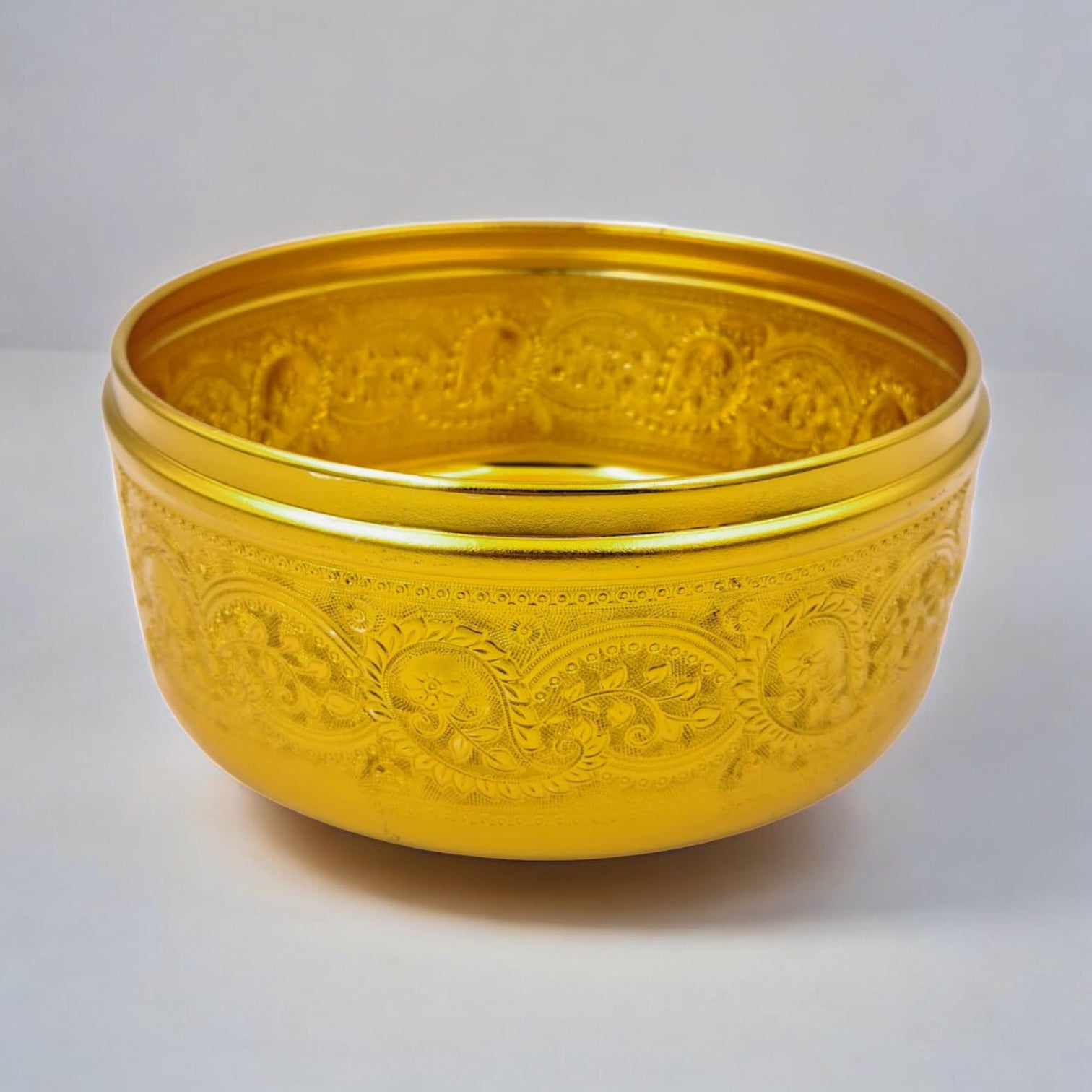 Arabic Embossed Metal Storage Container – Premium Round Box with Lid for Dry Fruits, Dates, Sweets, Spices, Jewelry & Gifting | Decorative Traditional Design | 21cm Large Size