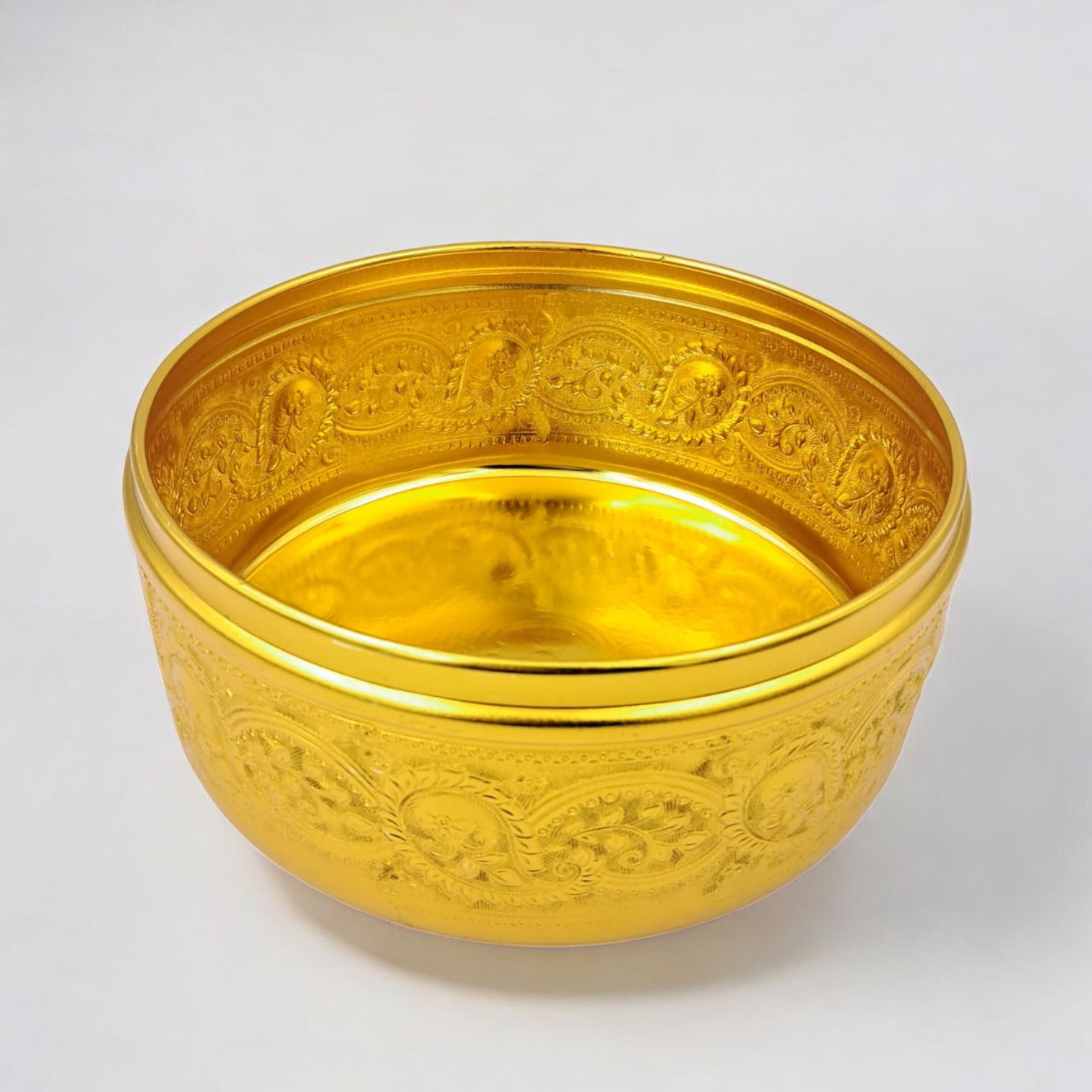 Arabic Embossed Metal Storage Container – Premium Round Box with Lid for Dry Fruits, Dates, Sweets, Spices, Jewelry & Gifting | Decorative Traditional Design | 21cm Large Size