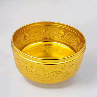 Arabic Embossed Metal Storage Container – Premium Round Box with Lid for Dry Fruits, Dates, Sweets, Spices, Jewelry & Gifting | Decorative Traditional Design | 21cm Large Size