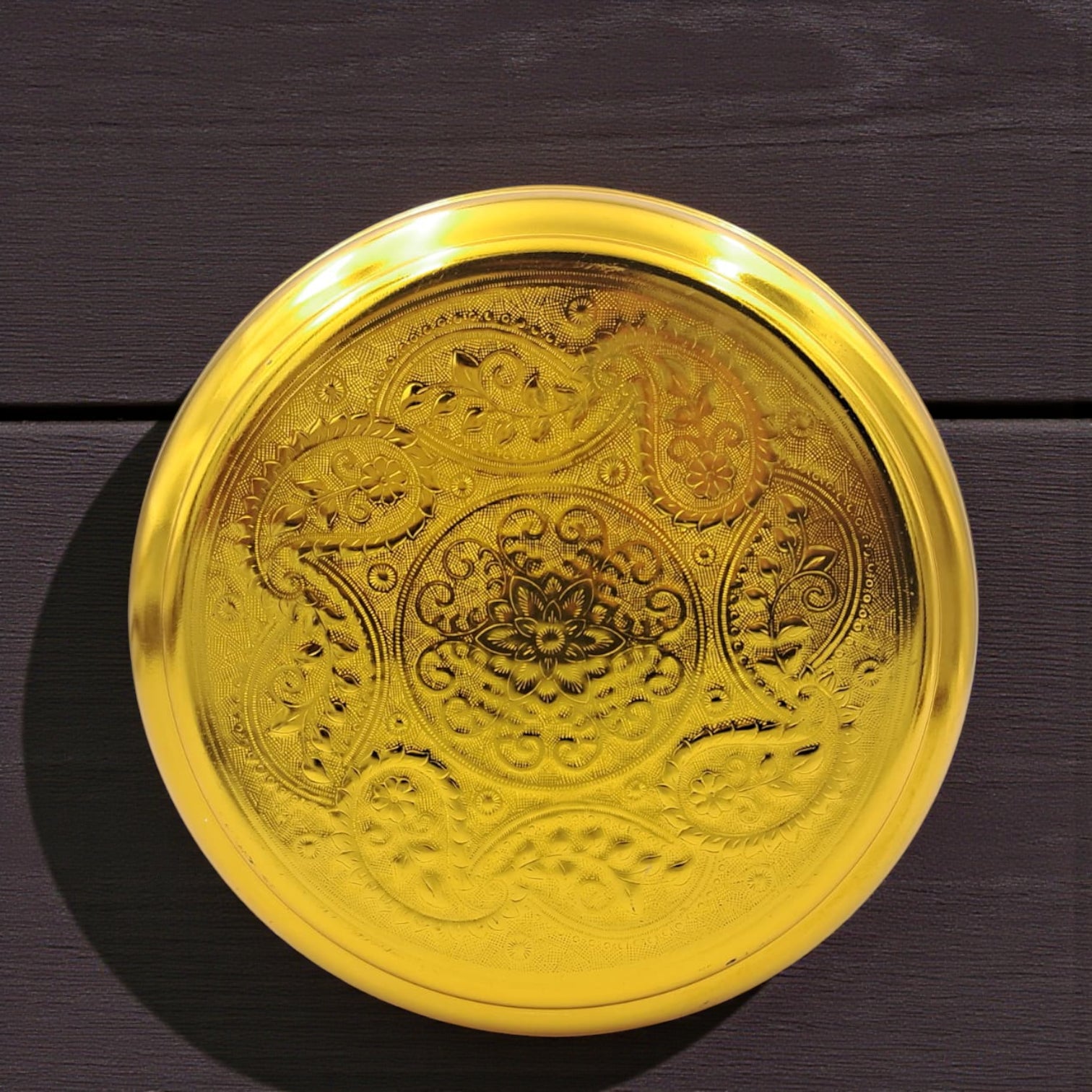 Arabic Embossed Metal Storage Container – Premium Round Box with Lid for Dry Fruits, Dates, Sweets, Spices, Jewelry & Gifting | Decorative Traditional Design | 21cm Large Size