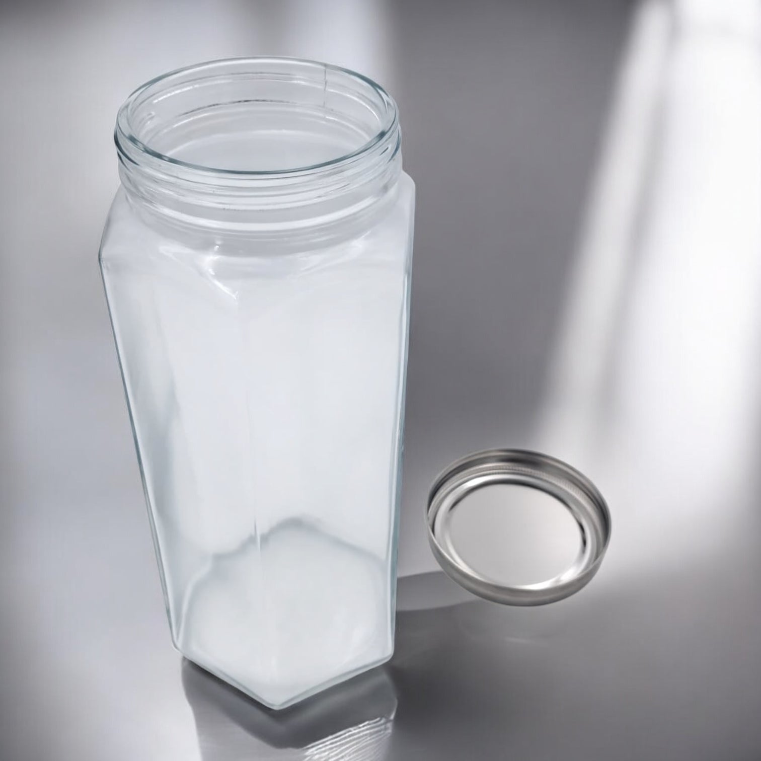 Premium Hexagon Glass Storage Jar with Stainless Steel Lid – Airtight Food Container for Kitchen & Pantry Organization – Clear Square Design - Damoo