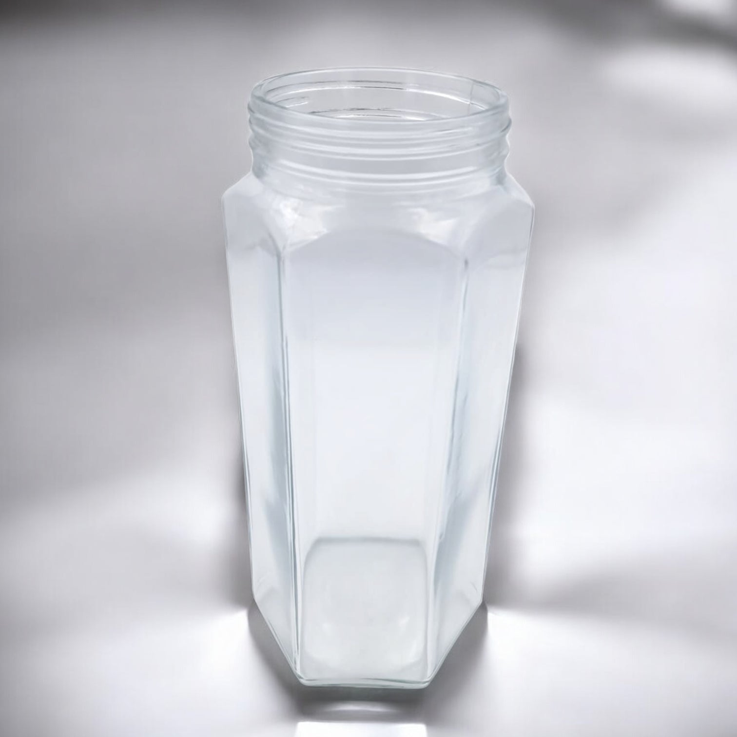 Premium Hexagon Glass Storage Jar with Stainless Steel Lid – Airtight Food Container for Kitchen & Pantry Organization – Clear Square Design - Damoo