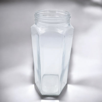Premium Hexagon Glass Storage Jar with Stainless Steel Lid – Airtight Food Container for Kitchen & Pantry Organization – Clear Square Design - Damoo