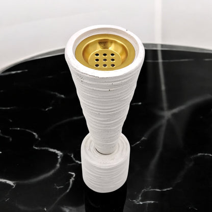 Modern Ribbed Ceramic Incense Burner with Gold Metal Cup – Minimalist Bakhoor & Oud Burner for Home Décor - Damoo