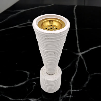Modern Ribbed Ceramic Incense Burner with Gold Metal Cup – Minimalist Bakhoor & Oud Burner for Home Décor - Damoo