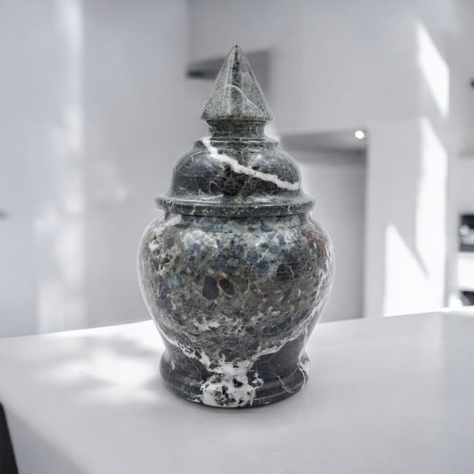 Luxury Hand-Carved Natural Marble Storage Jar with Lid – Elegant Decorative Organizer for Home & Majlis - Damoo