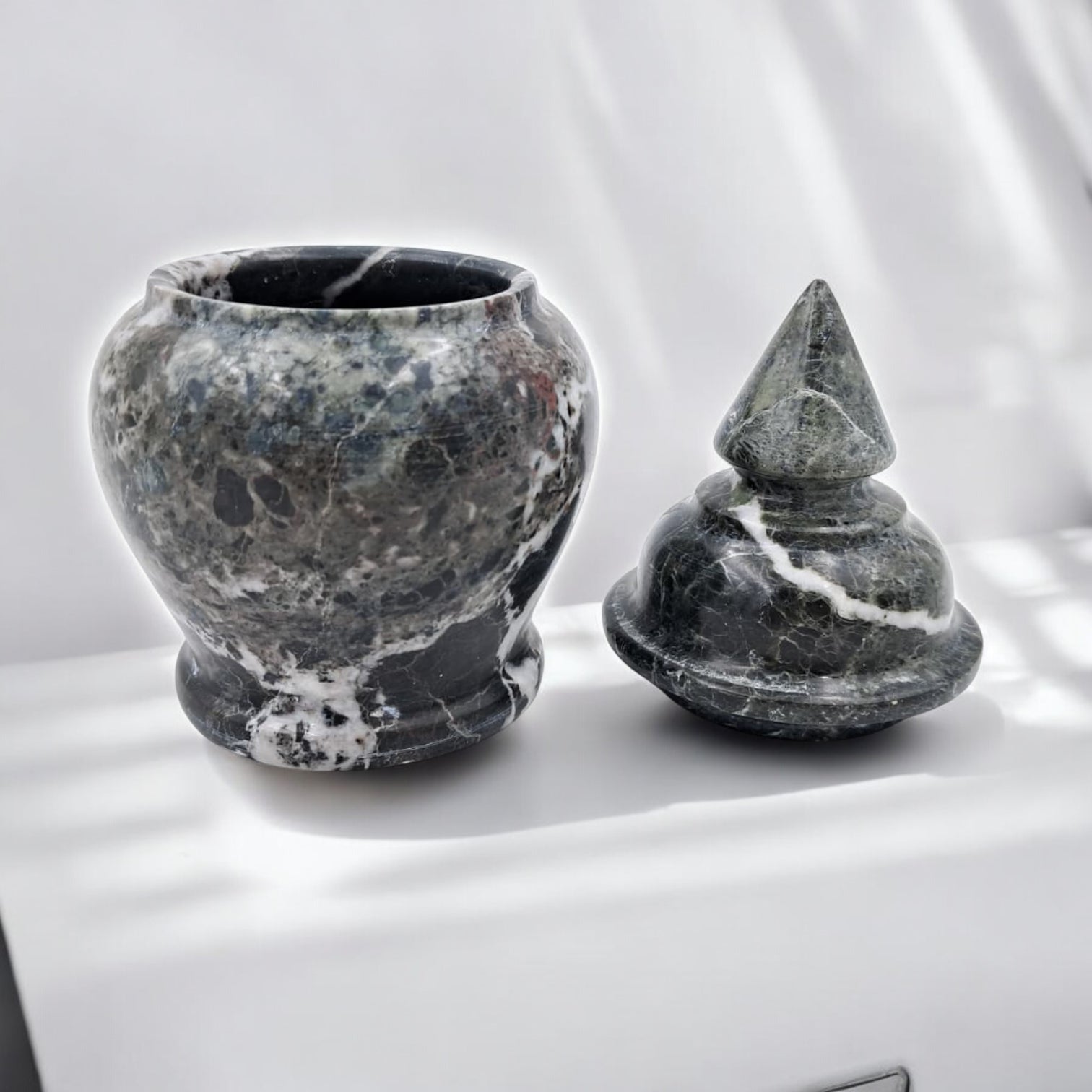 Luxury Hand-Carved Natural Marble Storage Jar with Lid – Elegant Decorative Organizer for Home & Majlis - Damoo