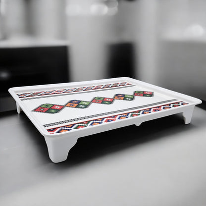 Decorative Serving Tray with Traditional Design – Large Rectangular Tray with Handles for Kitchen & Dining - Damoo