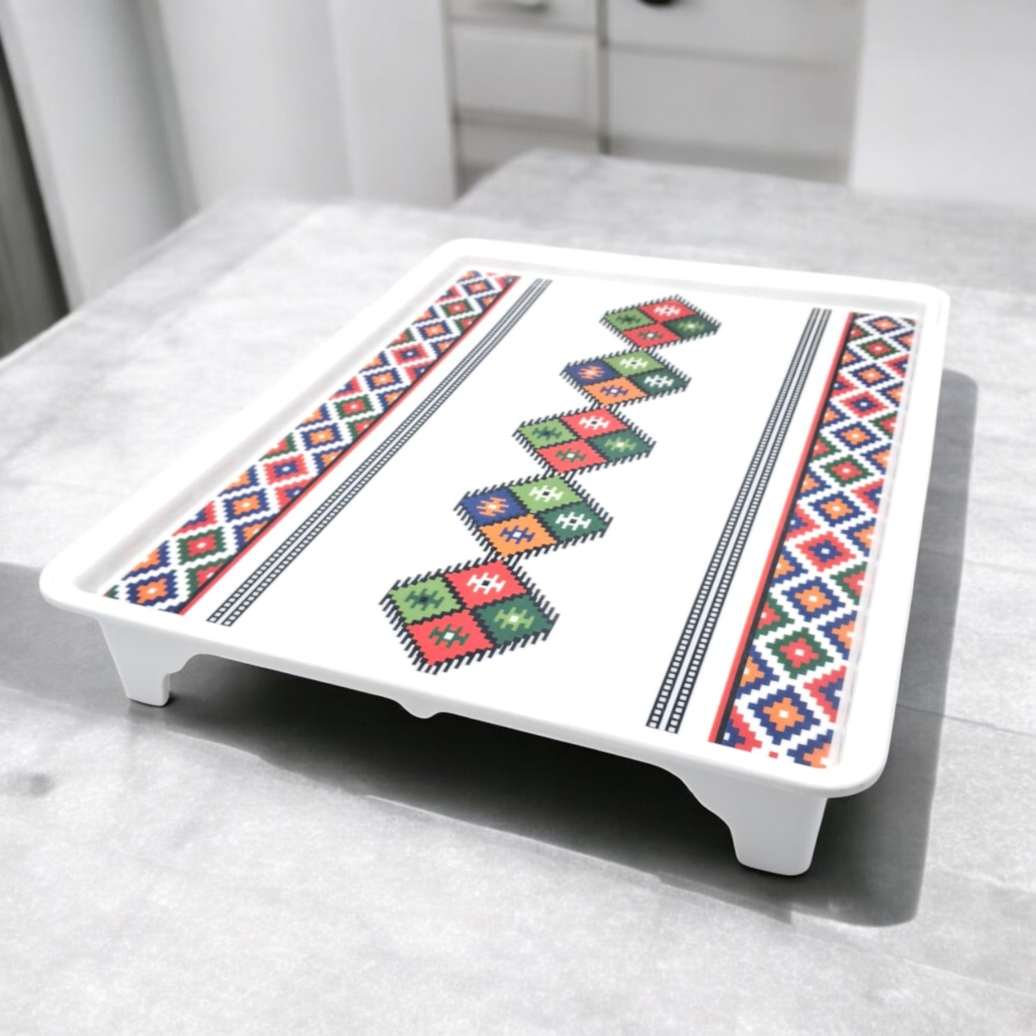 Decorative Serving Tray with Traditional Design – Large Rectangular Tray with Handles for Kitchen & Dining - Damoo
