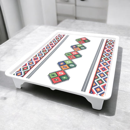 Decorative Serving Tray with Traditional Design – Large Rectangular Tray with Handles for Kitchen & Dining - Damoo