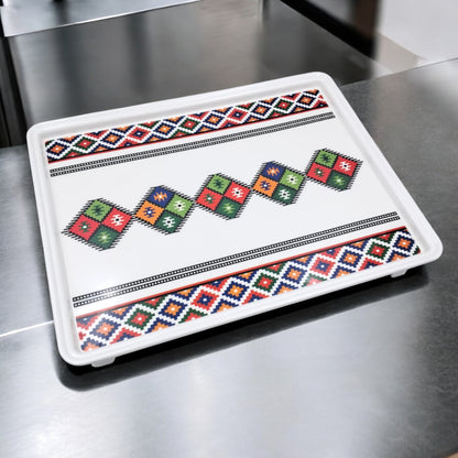 Decorative Serving Tray with Traditional Design – Large Rectangular Tray with Handles for Kitchen & Dining - Damoo