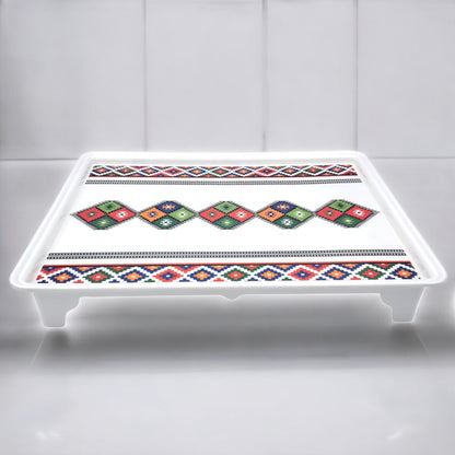 Decorative Serving Tray with Traditional Design – Large Rectangular Tray with Handles for Kitchen & Dining - Damoo