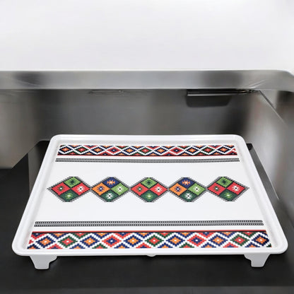 Decorative Serving Tray with Traditional Design – Large Rectangular Tray with Handles for Kitchen & Dining - Damoo