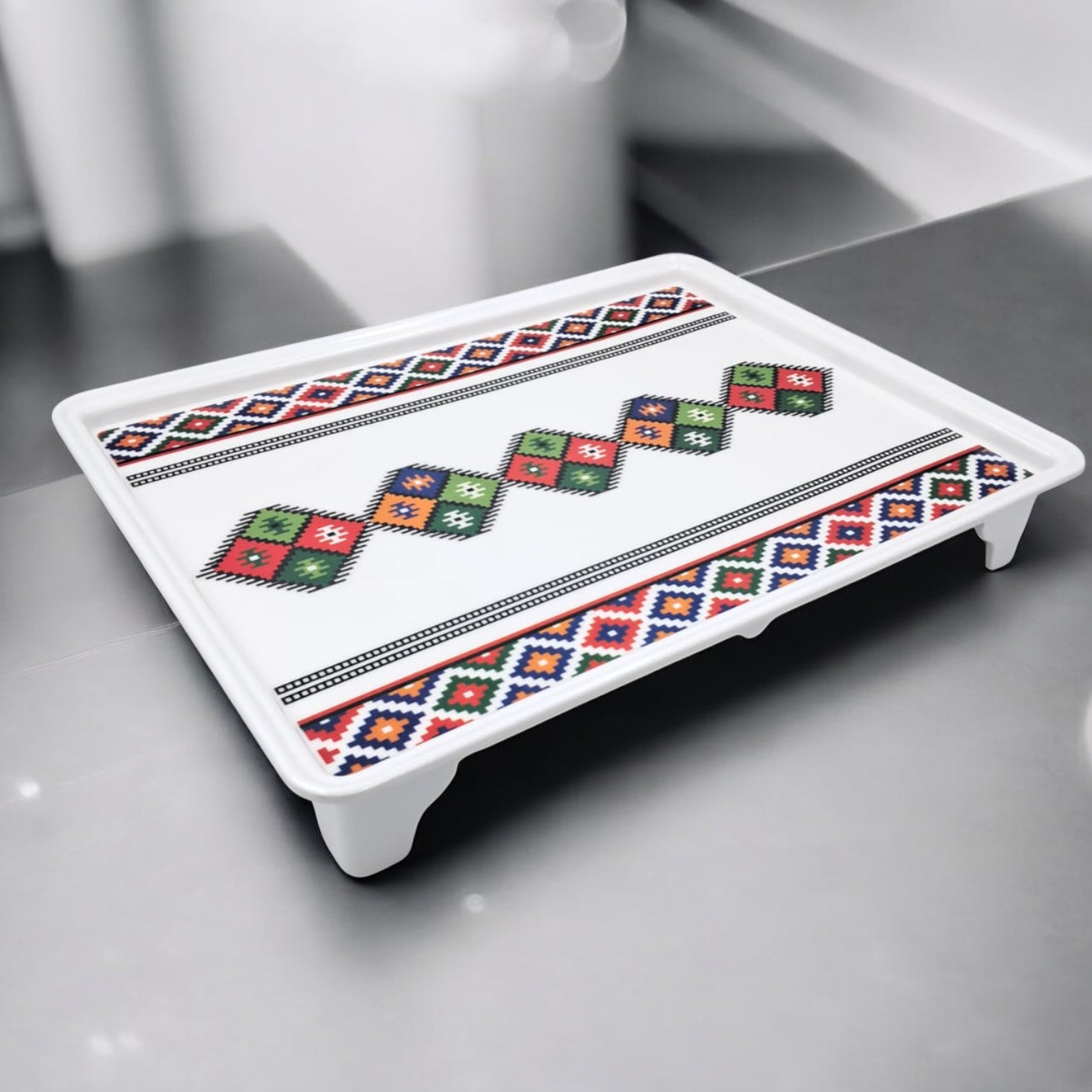 Decorative Serving Tray with Traditional Design – Large Rectangular Tray with Handles for Kitchen & Dining - Damoo