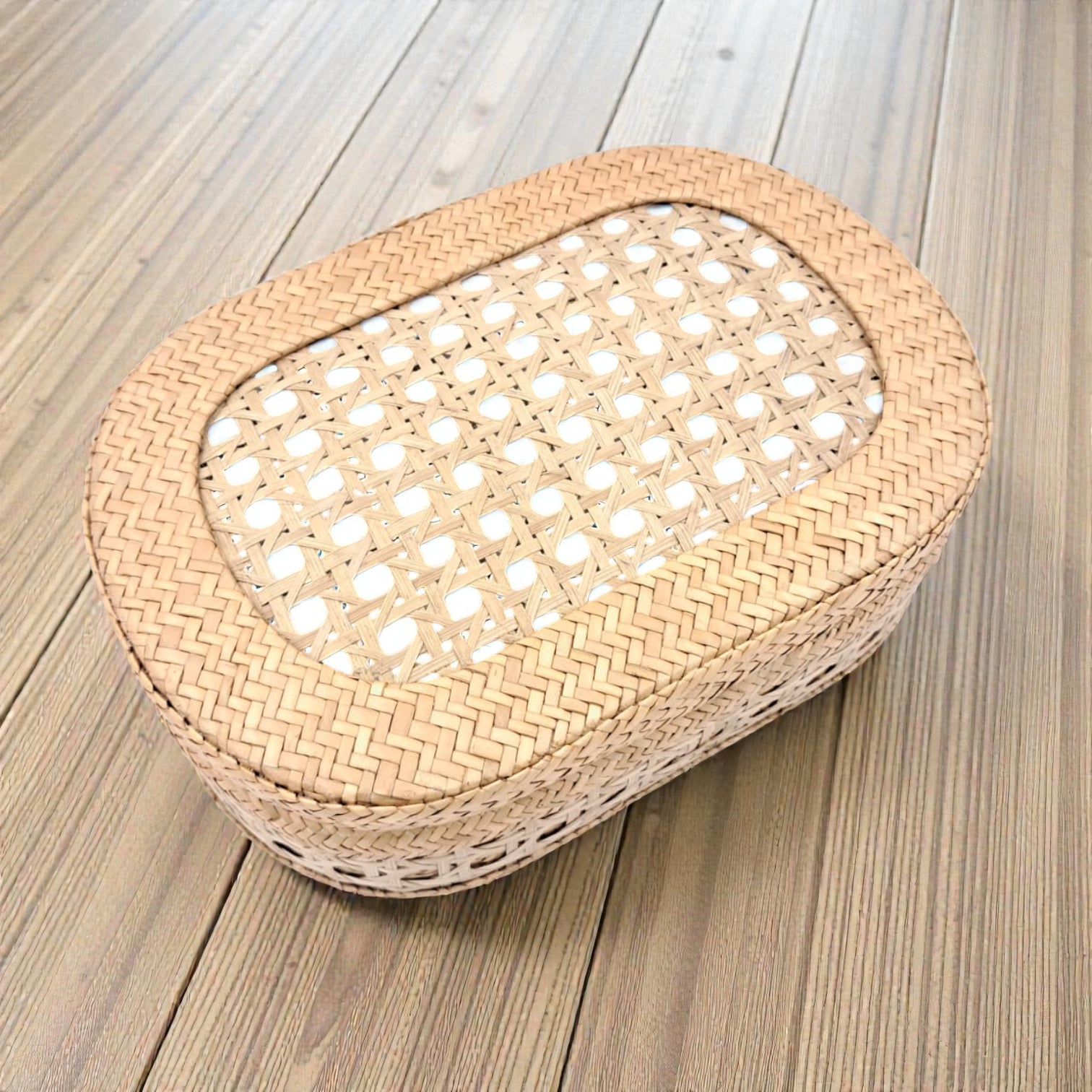 Handwoven Oval Bamboo Storage Box with Lid – Natural Rattan Organizer for Home Décor & Gifting (11H x 31L x 21W CM) - Damoo