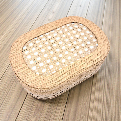 Handwoven Oval Bamboo Storage Box with Lid – Natural Rattan Organizer for Home Décor & Gifting (11H x 31L x 21W CM) - Damoo