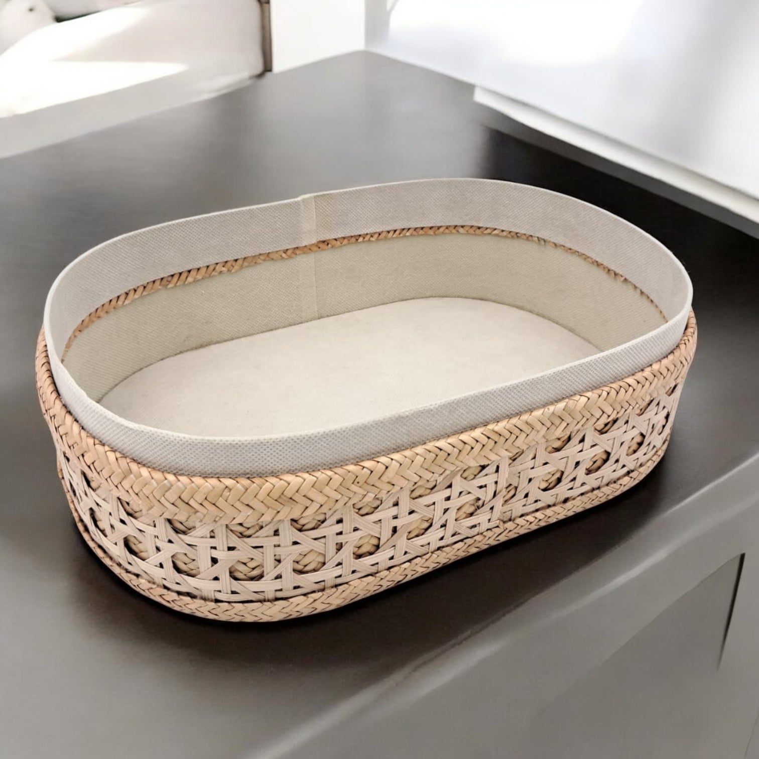 Handwoven Oval Bamboo Storage Box with Lid – Natural Rattan Organizer for Home Décor & Gifting (11H x 31L x 21W CM) - Damoo