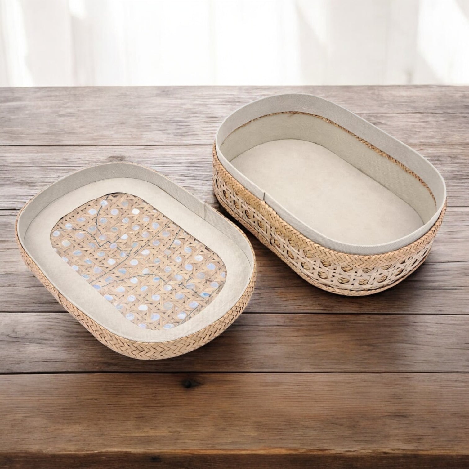 Handwoven Oval Bamboo Storage Box with Lid – Natural Rattan Organizer for Home Décor & Gifting (11H x 31L x 21W CM) - Damoo