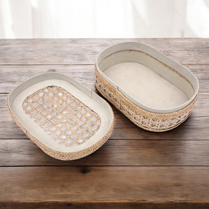 Handwoven Oval Bamboo Storage Box with Lid – Natural Rattan Organizer for Home Décor & Gifting (11H x 31L x 21W CM) - Damoo