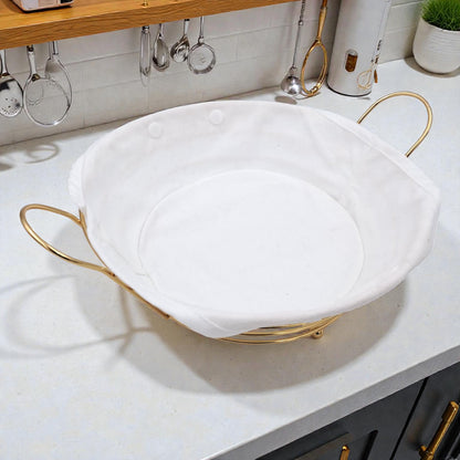 Elegant Gold Metal Bread & Fruit Basket with Removable Fabric Liner (10.5H × 31L × 24.5W CM) - Damoo