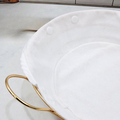 Elegant Gold Metal Bread & Fruit Basket with Removable Fabric Liner (10.5H × 31L × 24.5W CM) - Damoo