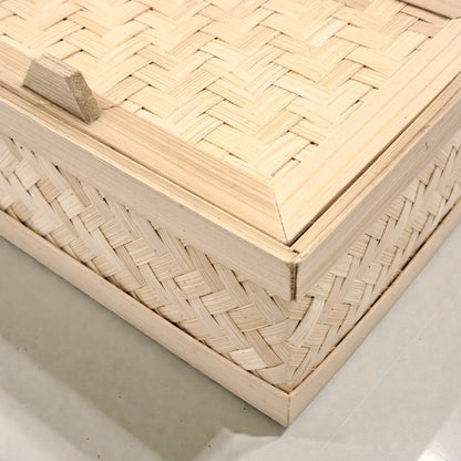 Handwoven Bamboo Storage Box with Lid – Natural Rectangular Organizer for Home & Gift Use (9H x 18L x 12.5W CM) - Damoo