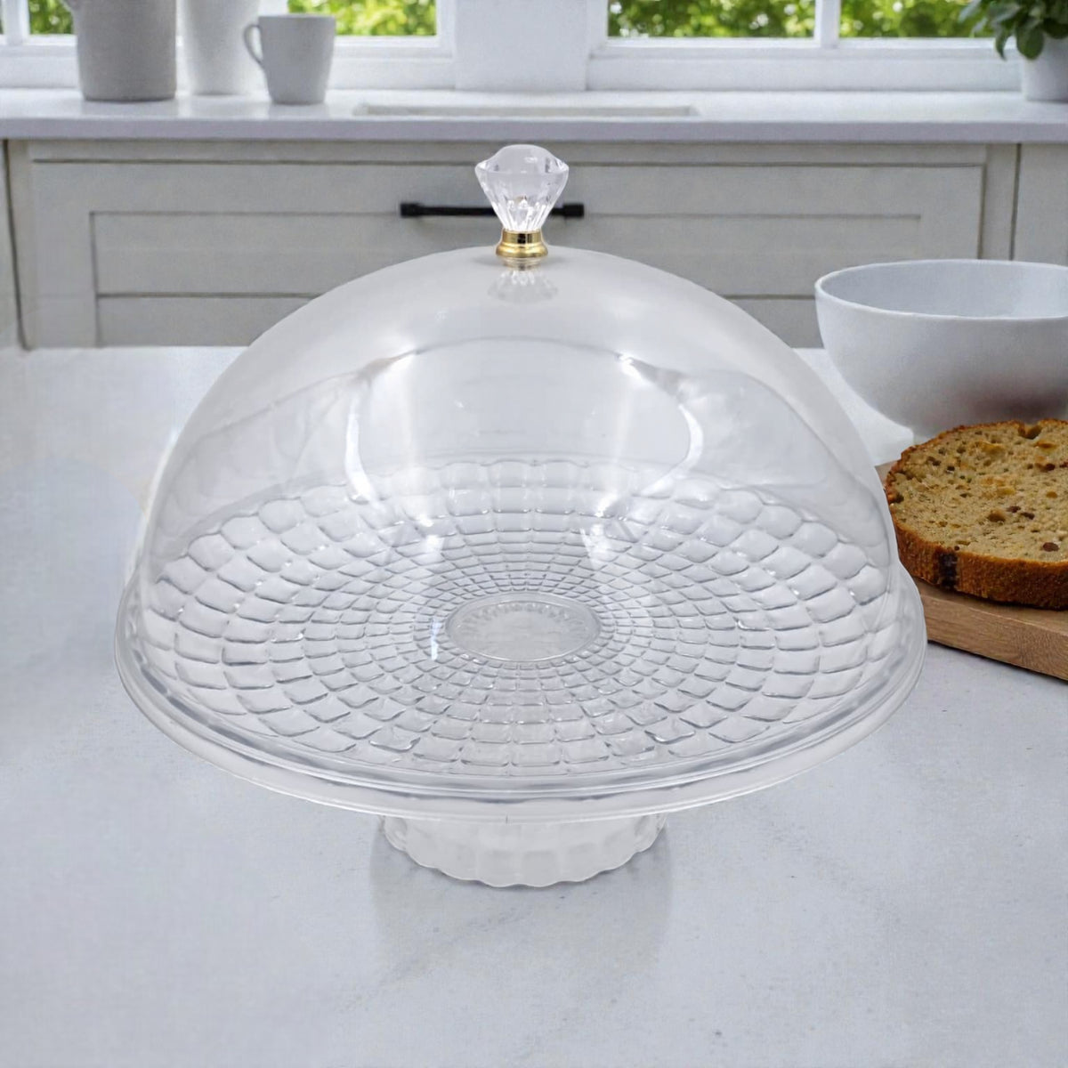 Clear Acrylic Cake Stand with Dome Cover & Crystal Knob – Elegant Dessert Display Stand for Cakes, Pastries & Treats (28H x 29L x 29W CM | Base 12CM) - Damoo
