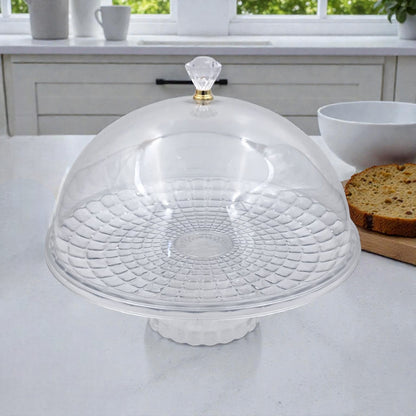 Clear Acrylic Cake Stand with Dome Cover & Crystal Knob – Elegant Dessert Display Stand for Cakes, Pastries & Treats (28H x 29L x 29W CM | Base 12CM) - Damoo