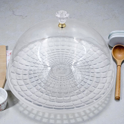 Clear Acrylic Cake Stand with Dome Cover & Crystal Knob – Elegant Dessert Display Stand for Cakes, Pastries & Treats (28H x 29L x 29W CM | Base 12CM) - Damoo