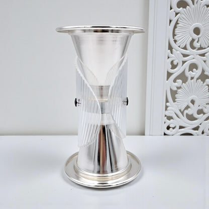 Luxury Metal & Clear Ribbed Glass Bakhoor Incense Burner with Ventilated Cap – Elegant Arabic Oud & Incense Holder for Majlis, Ramadan & Home Décor (20H x 11.5L × 11.5W CM) - Damoo
