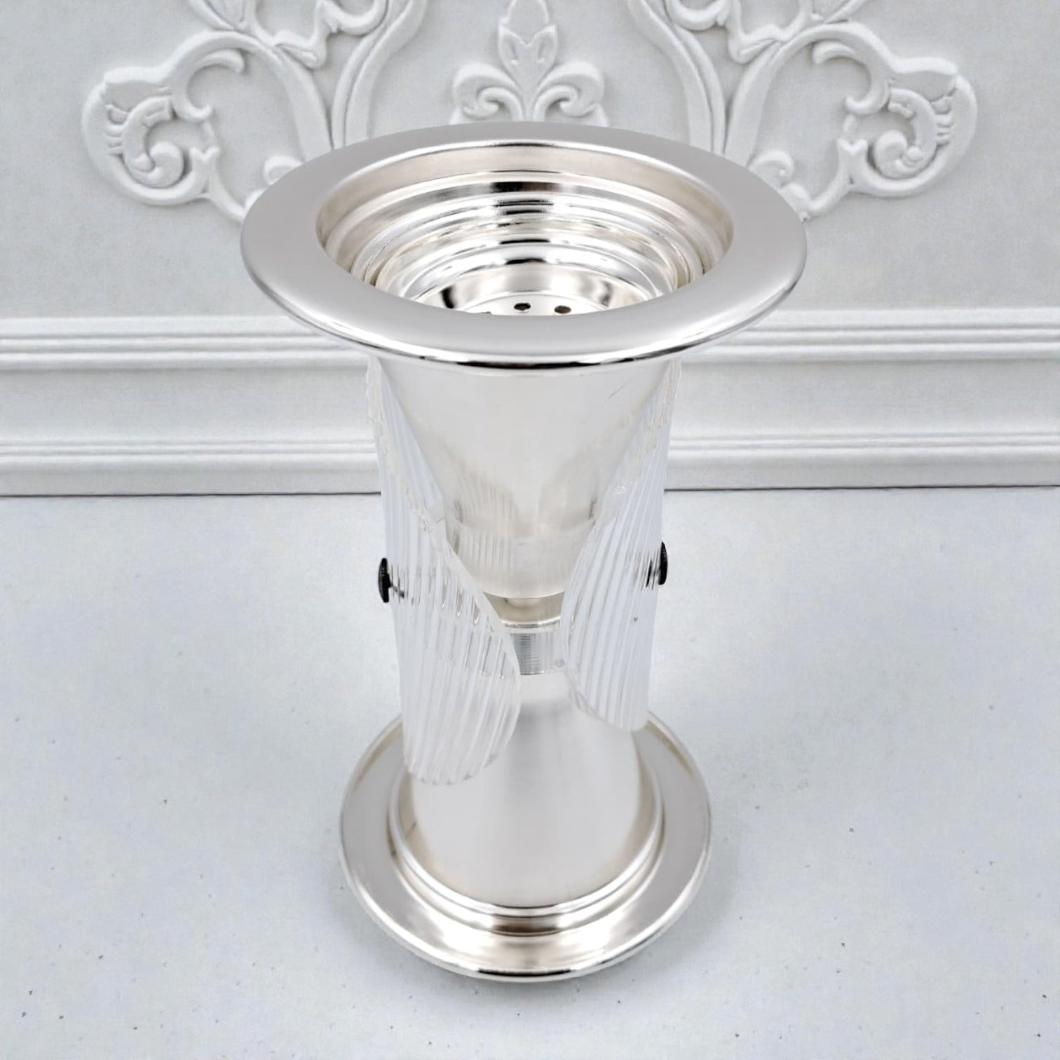 Luxury Metal & Clear Ribbed Glass Bakhoor Incense Burner with Ventilated Cap – Elegant Arabic Oud & Incense Holder for Majlis, Ramadan & Home Décor (20H x 11.5L × 11.5W CM) - Damoo