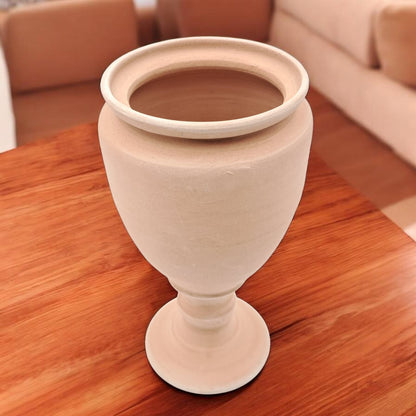 Handcrafted Natural Clay Pedestal Storage Jar with Lid – Minimal Rustic Home Décor Vessel (23H x 10.5L × 10.5W CM) - Damoo
