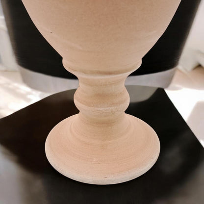 Handcrafted Natural Clay Pedestal Storage Jar with Lid – Minimal Rustic Home Décor Vessel (23H x 10.5L × 10.5W CM) - Damoo