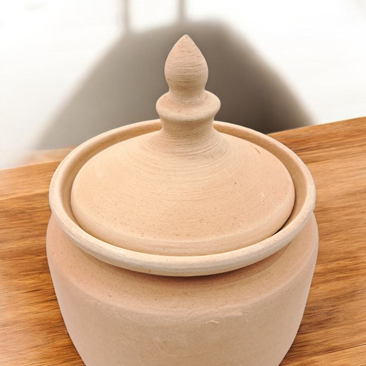 Handcrafted Natural Clay Pedestal Storage Jar with Lid – Minimal Rustic Home Décor Vessel (23H x 10.5L × 10.5W CM) - Damoo