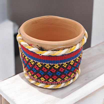 Handcrafted Arabic Fabric-Wrapped Clay Pot Decorative Storage & Planter (9H x 9L × 9W CM) - Damoo