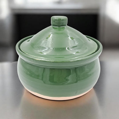 Green Glazed Ceramic Storage Pot with Lid – Multipurpose Kitchen Container for Sugar, Spices & Dry Food (17H x 20L × 20W CM) - Damoo