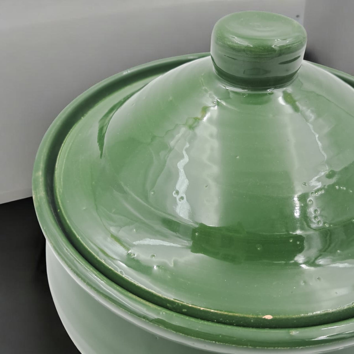 Green Glazed Ceramic Storage Pot with Lid – Multipurpose Kitchen Container for Sugar, Spices & Dry Food (17H x 20L × 20W CM) - Damoo