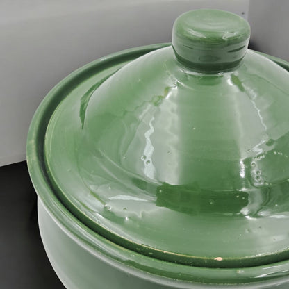 Green Glazed Ceramic Storage Pot with Lid – Multipurpose Kitchen Container for Sugar, Spices & Dry Food (17H x 20L × 20W CM) - Damoo