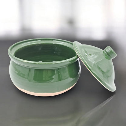 Green Glazed Ceramic Storage Pot with Lid – Multipurpose Kitchen Container for Sugar, Spices & Dry Food (17H x 20L × 20W CM) - Damoo