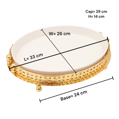 Al Habbai Oval Covered Serving Dish with Lid and Decorative Stand – Elegant Dessert, Dates & Candy Serving Tray for Majlis and Hospitality - Damoo