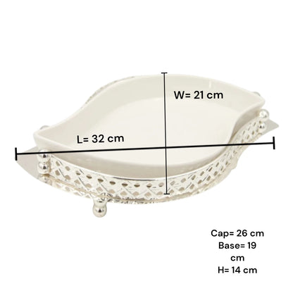 Al Habbai Leaf Shape Covered Serving Dish with Decorative Stand – Elegant Dates, Dessert & Candy Serving Bowl for Majlis Hospitality - Damoo