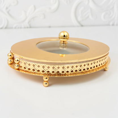 Al Habbai Oval Covered Serving Dish with Lid and Decorative Stand – Elegant Dessert, Dates & Candy Serving Tray for Majlis and Hospitality - Damoo