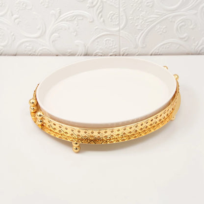 Al Habbai Oval Covered Serving Dish with Lid and Decorative Stand – Elegant Dessert, Dates & Candy Serving Tray for Majlis and Hospitality - Damoo