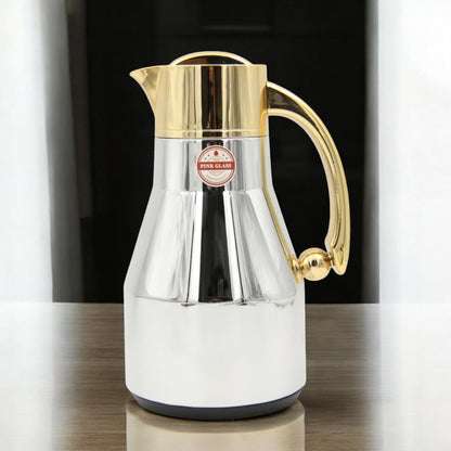 Red Home Premium Vacuum Thermal Coffee & Tea Flask with Gold Handle – Insulated Stainless Steel Arabic Dallah Style Serving Pot - Damoo