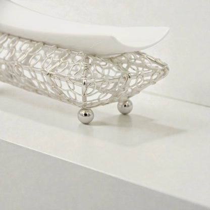 Decorative Serving Tray with Metal Stand & Curved Plate – Elegant Display Platter for Desserts, Snacks & Ramadan Table Decor (9H x 28L × 11W CM) - Damoo
